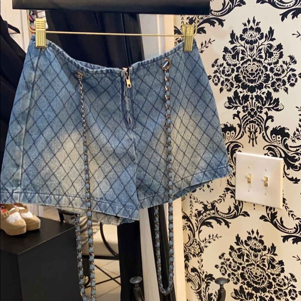 Denim suspender shorts